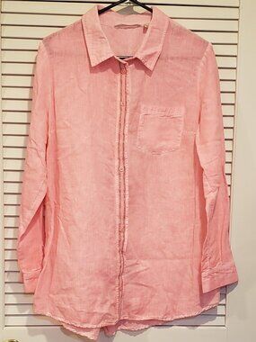 Soft Surroundings Women's Hot Pink Linen Cotton blend button up shirt size L